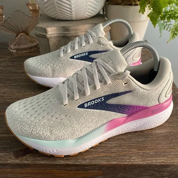 Brooks Ghost 16 Athletic Running Sneakers Shoes Womens 8 White/Grey/Blue/Pink - Picture 4 of 10
